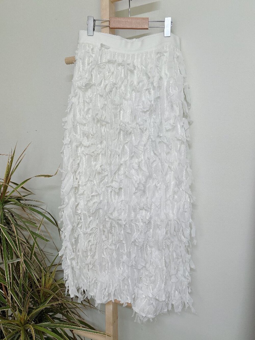 White Fringe Gauze Midi Skirt